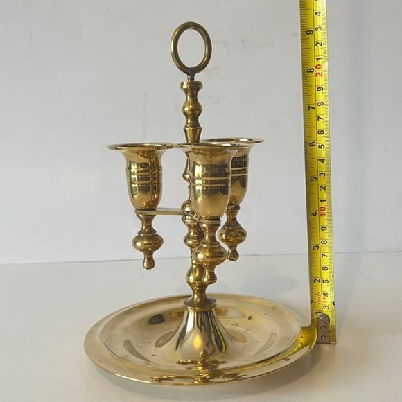 Vintage MCM Heavy Solid Brass Candelabra -m3 Candleholders and drip Tray - Picture 11 of 15